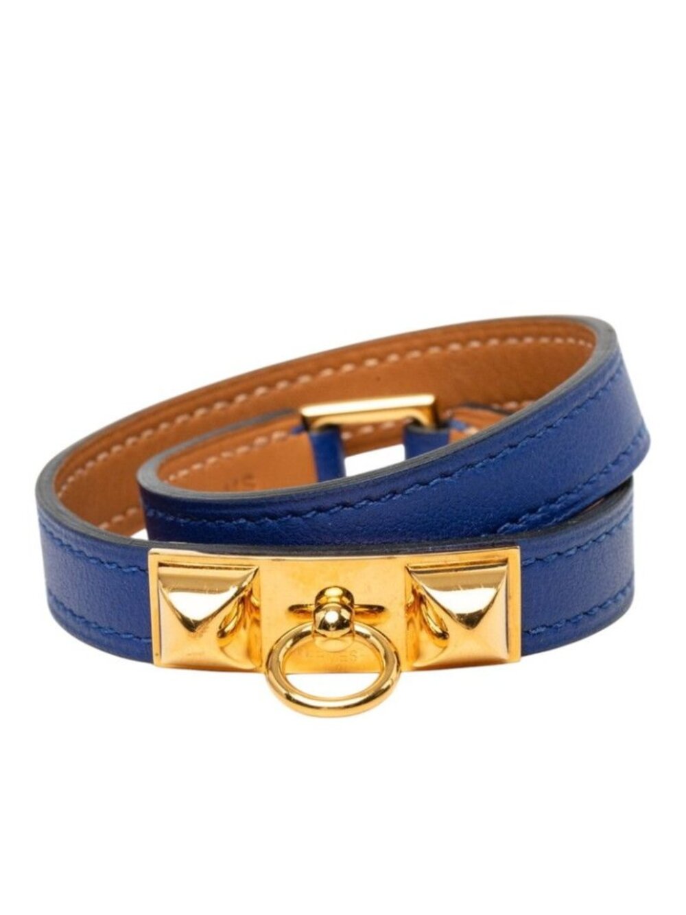 Hermes Rival Double Tour T2 Bracelet Bangle Blue Gold Swift Plated